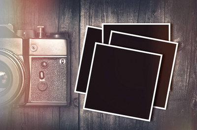 復古照相機、 老照片、 信件和筆配書